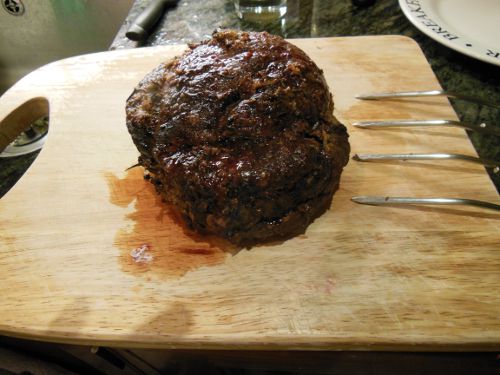 Roast beef, cooked and waiting for carving