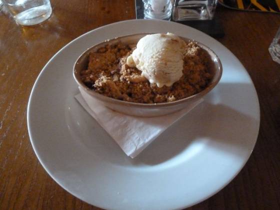 The Black Swan, Ockham - Apple & Blackberry Crumble with Ginger & Rhubarb Crumble The Black Swan, Ockham - Apple & Blackberry Crumble with Ginger & Rhubarb Crumble
